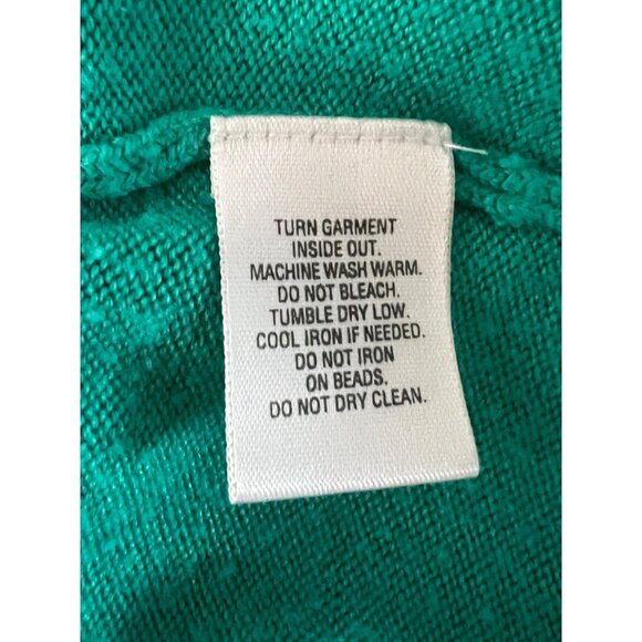 Classic Elements Women’s sweater size large (14-16) Green sequins cable knit - Picture 10 of 14